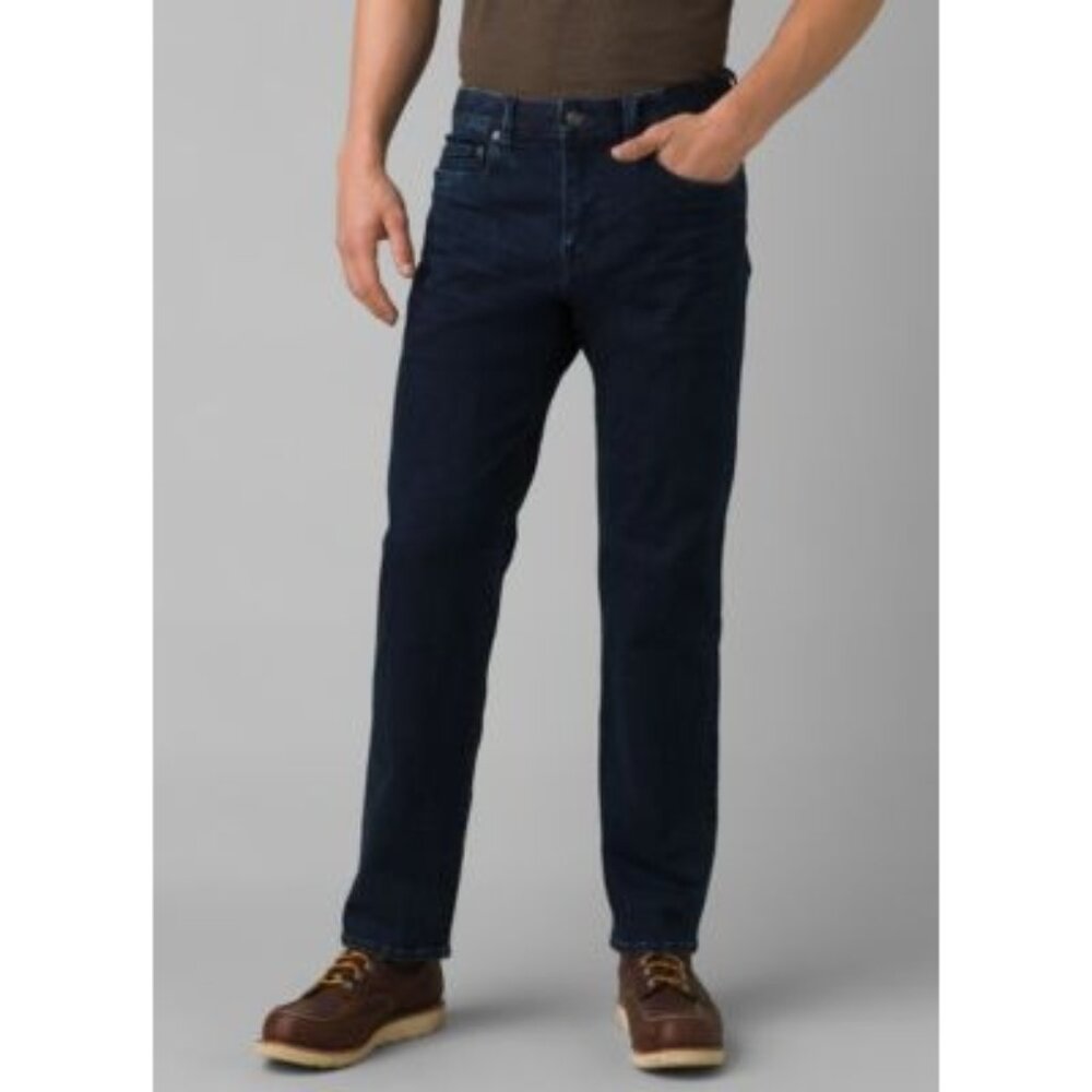 PrAna Jeans Mens 28x32 Dark Ozone Hillgard Relaxed Fit Denim Tapered‎ Leg NWT